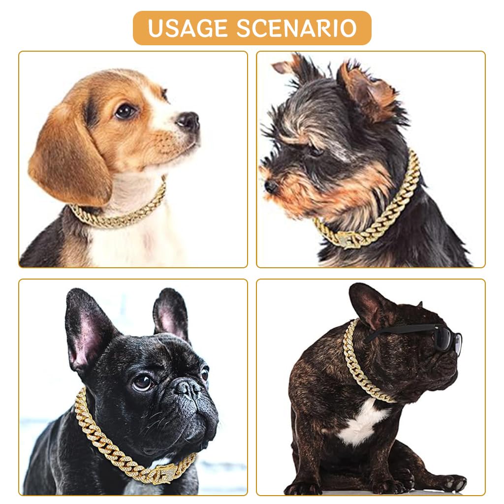 Qpets Dog Collar, Dog Chains for Strong Dogs, Dog Collar Chain for Large Dogs, Rhinestone Shining Metal Dog Neck Chain Collar with Secure Clasp (60CM/23.6'')