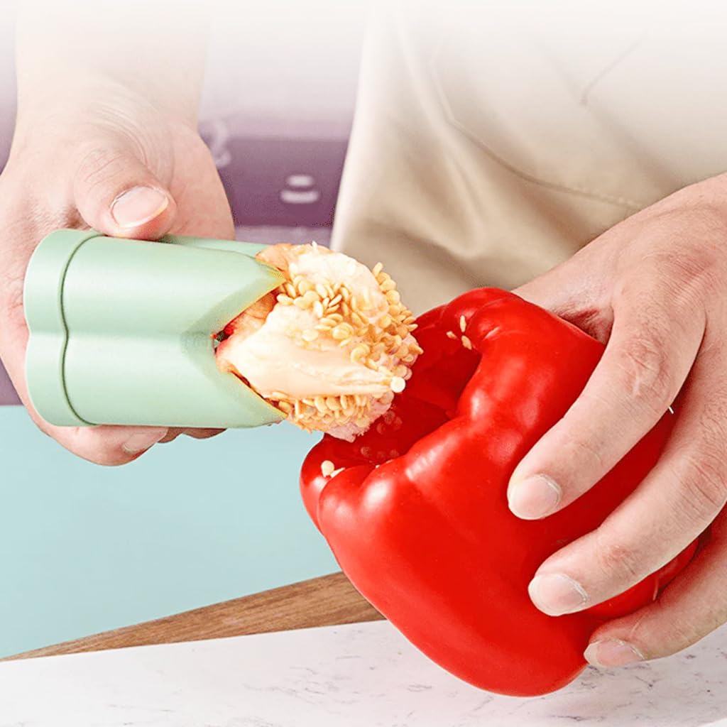 Supvox Kitchen Peper Corer for Bell Pepers & Hot Pepers 2 in 1 Pepper Deseeder Tool for Quickly Cutting and Deseeding Kitchen Plastic Pepper Deseeder Tool