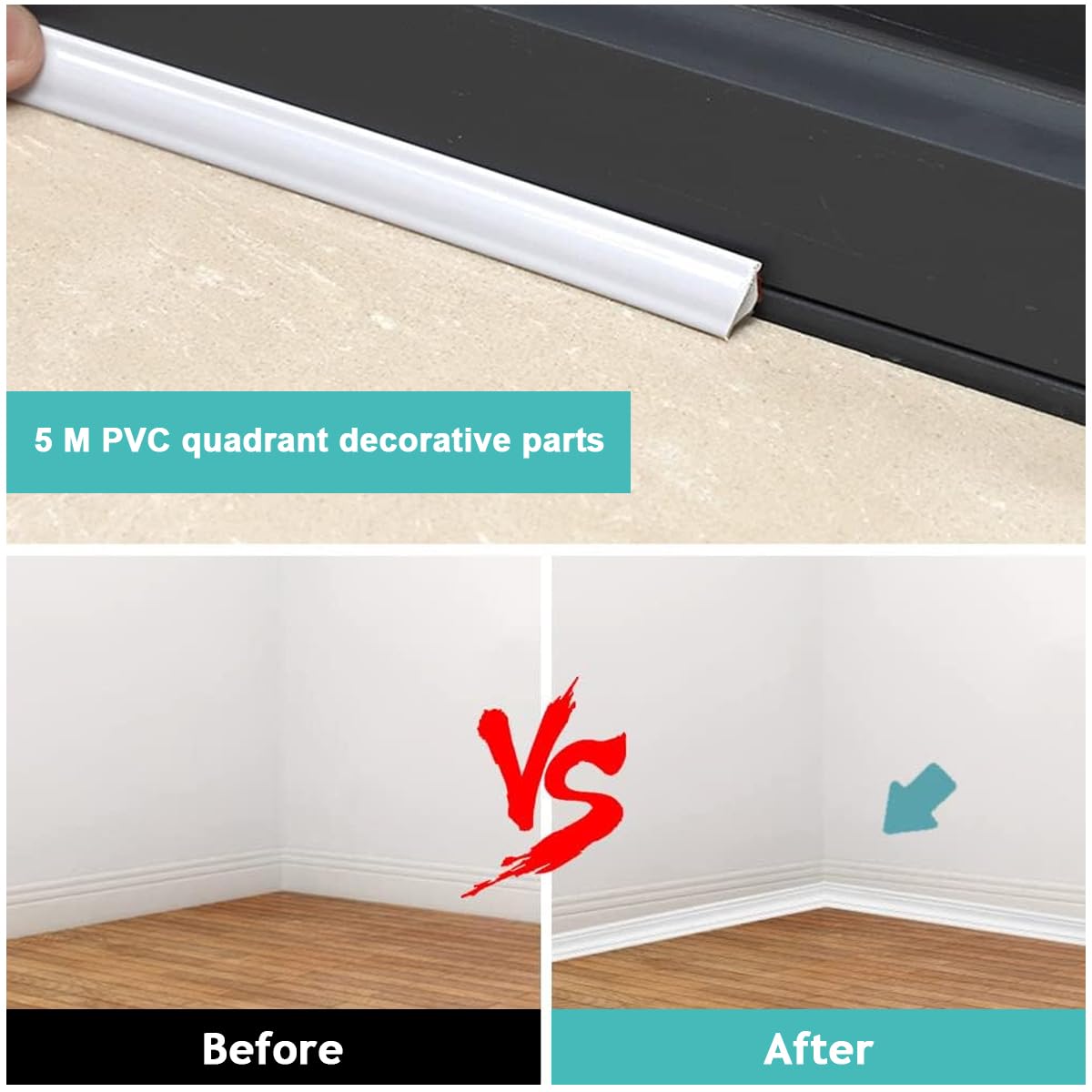HASTHIP Flexible Trim Caulk Strip, 16.4Ft Moulding Wall Corner Trim Self Adhesive, Peel and Stick Trim for Molding, Laminate Flooring, Wall Ceiling, Cabinet Countertop