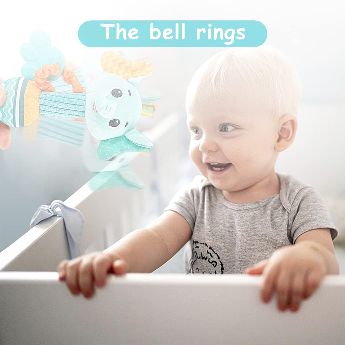 PATPAT Rattles for 6 to 12 Months with Teether, Baby Stuffed Toys Elephant Rattle with Elastic Hand Rope, Sensory Toys for Kids, Soft Toys for Babies Cartoon Animal for Toddler, New Born Baby Gifts