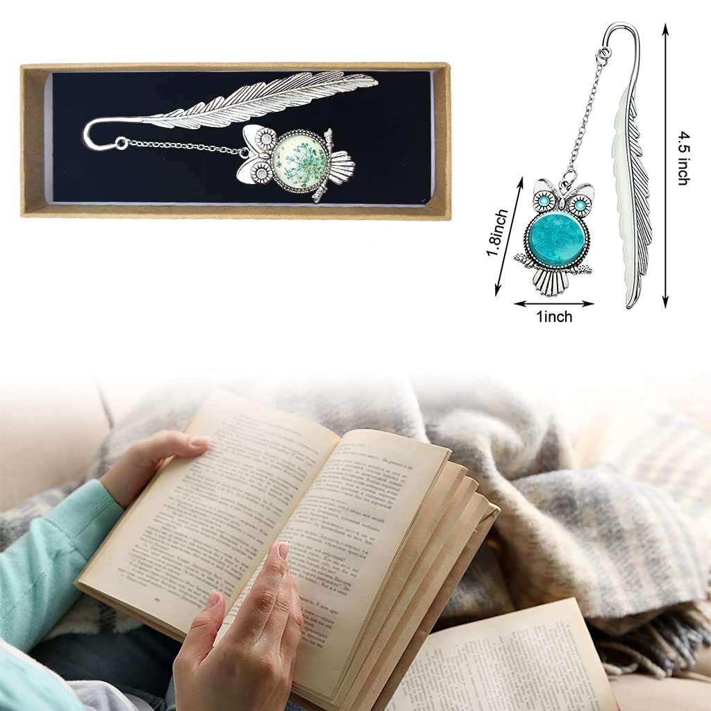 HASTHIP Metal Feather Bookmark Glow in The Dark, Vintage 3D Silver Owl Bookmark for Reading Enthusiasts and Gifting, Bookmark Gift for Teachers Women Student, Mothers Day, Christmas Gifts