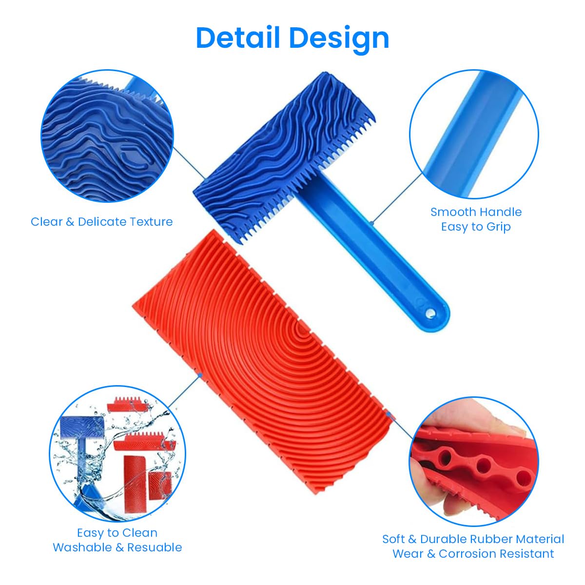 Serplex 9Pcs Paint Roller Tool Kit with Paint Brushes Spiral Grain Paint Roller Tools Spray Paint Graining Tools Multi Sizes Rubber Graining Roller Tools for Wall, DIY Wooden Craft, Art Painting