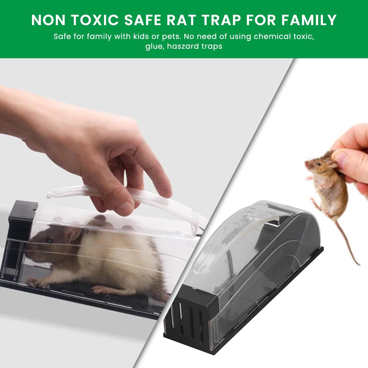 HASTHIP Mouse Trap with Handle 12.6 Inches Quick Responce Mouse Trap, Humane No Kill The Mice, Easy to Set Up, Mouse Catcher, Reusable and Safe for Families