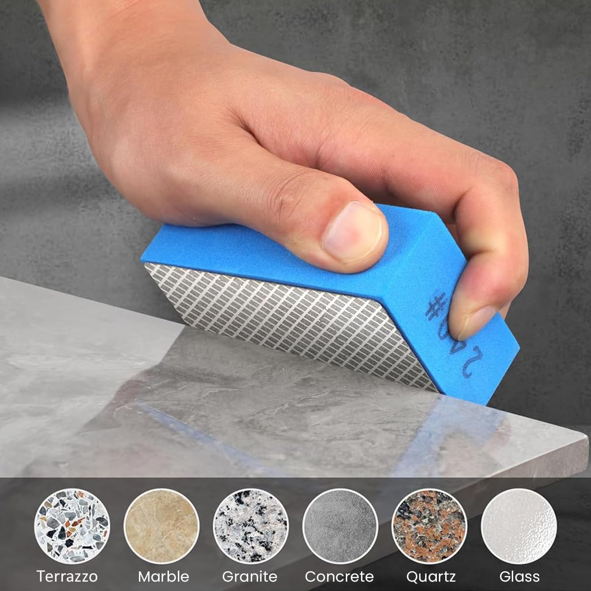 Serplex Diamond Hand Polishing Pads, 240 Grit Diamond Sanding Pads Diamond Polishing Pads for Hand Sanding Tile Concrete Glass Ceramics Marble Granite, Wet or Dry Sanding Block, 90 x 55 x 30 mm