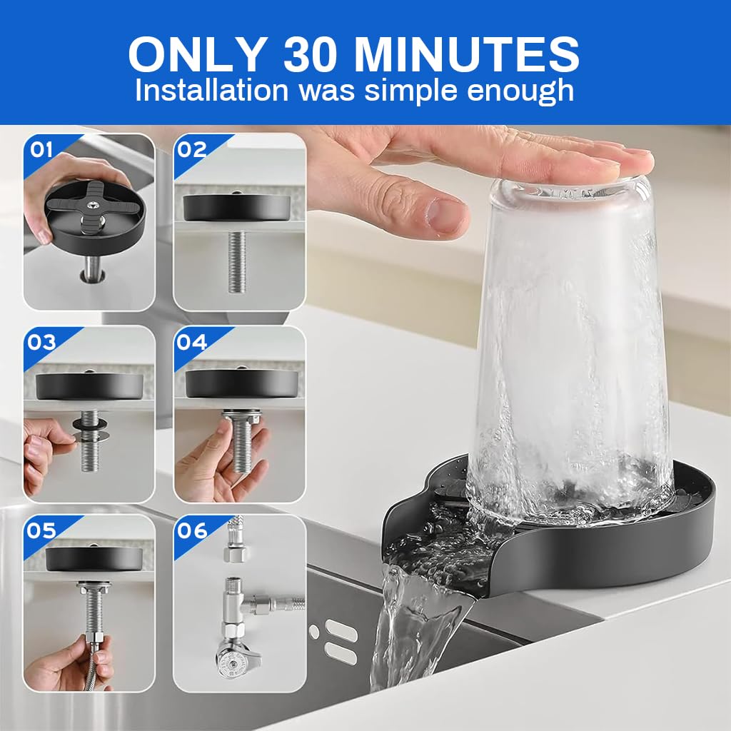 Supvox Kitchen Glasser Rinser for Sink Stainless Steel Glassware Rinser Bottle Rinser with 80cm Pipe & Three-way Valve Press-down Multipurpose 4.3 inches Diameter Glass Rinser for Kitchen, Bar