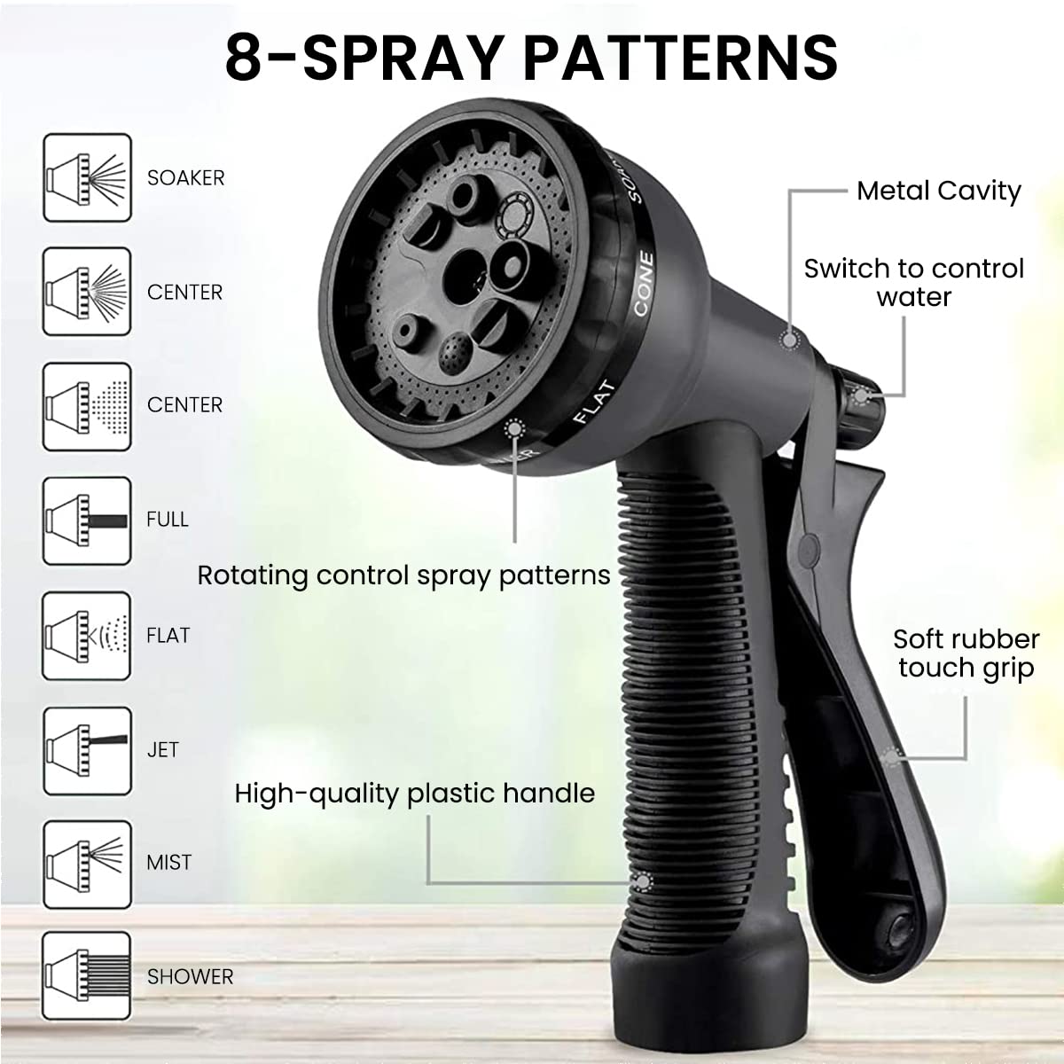 HASTHIP 15m/50ft Garden Hose with Pure Brass Spray Nozzle, Heavy Duty Expandable Garden Hose with 8 Function Nozzle and 3/4