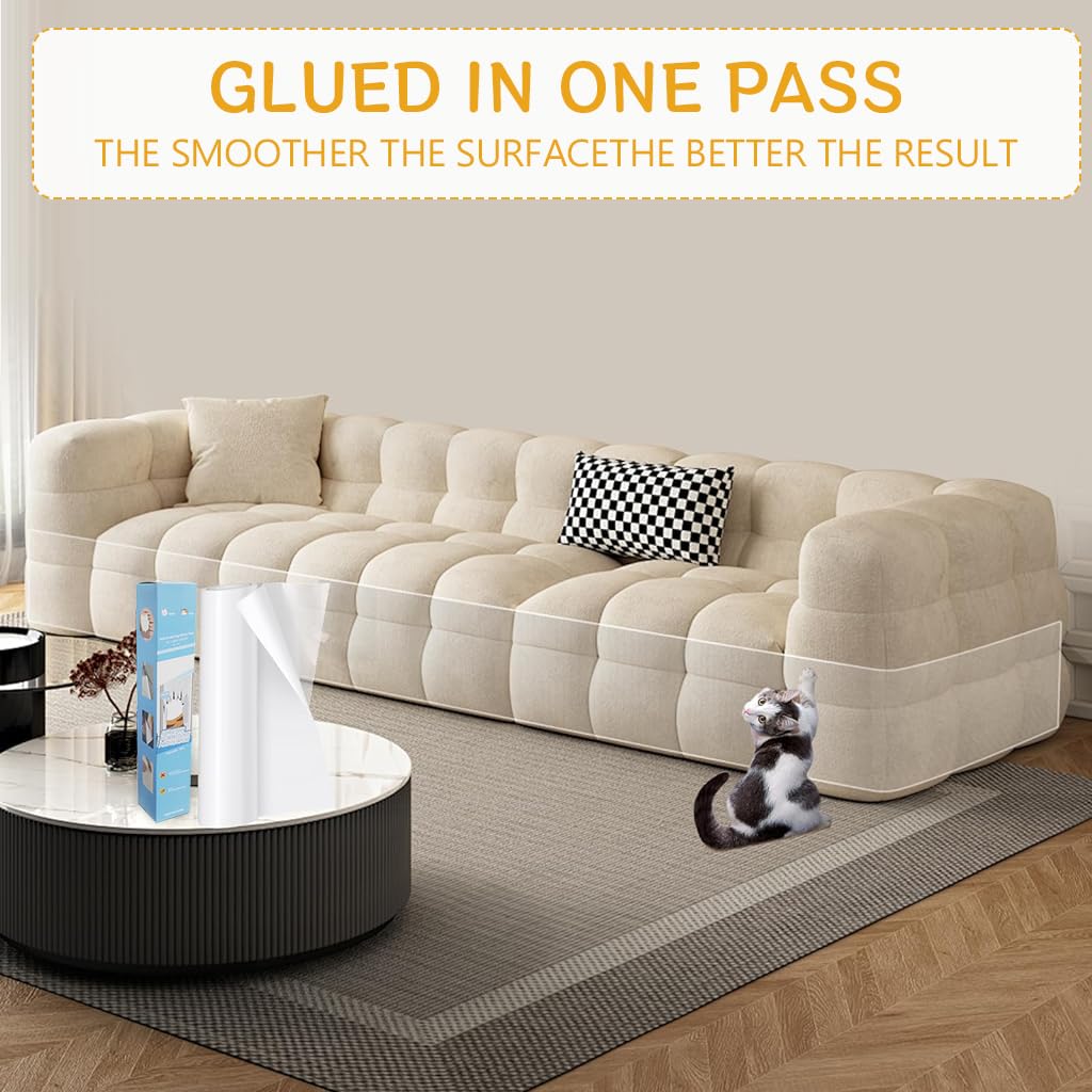 Qpets Thicken Leather Couch Protector Sticker 11.8x118 Inches Transparent Thicken Furniture Anti-Scratch Protective Sticker Cuttable Leather Couch Protector Stickerfor Families with Cats, Dogs