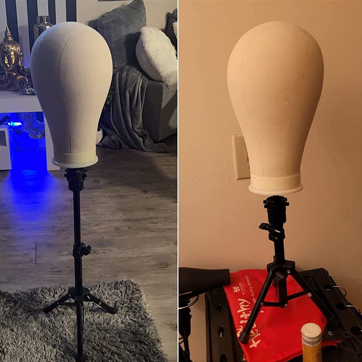 MAYCREATE Mannequin Head Stand, Retractable Mannequin Head Holder Tripod Stand Adjustable Wig Display Stand for Long Hair Wig, Short Hair Wig, Hair Wig Stand Tripod for Hairdressing Training