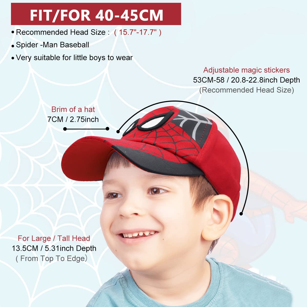 GUSTAVE Cap for Kids Spiderman Caps for Boys Girls Baseball Cap Sport Hat Cap Sun Hat for 3-4 Years Old Kids Spider Man Merchandise Hat for Kids Caps for Baby Boy Black