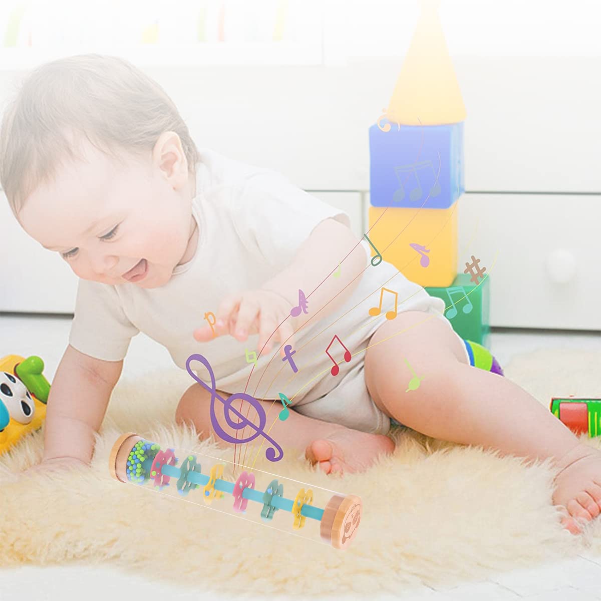 PATPAT Fun Rain Stick Toy for Baby, Baby Rattle Toy Musical Toy Shaker Toy Sensory Toy Colorful Rainmaker Toy Rain Sound Soothing Toy for Baby 6 Month RattleToy for Kids Gift Toy