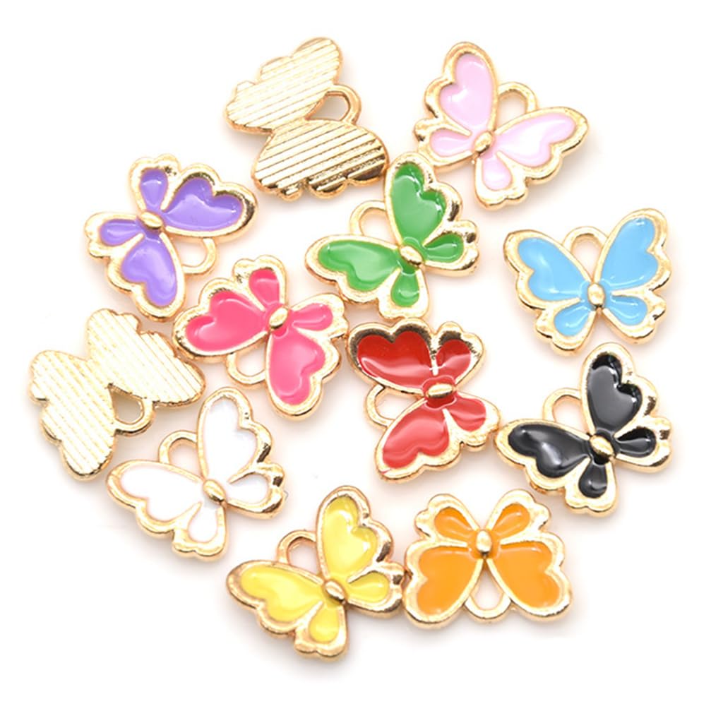 MAYCREATE 50pcs Color Butterfly Charms for Jewelry Making Enamel Butterfly Pendant Gold Plated DIY Butterfly Charm Necklace Bracelets Pendent Kit for Bracelet Jewelry Making and Crafting