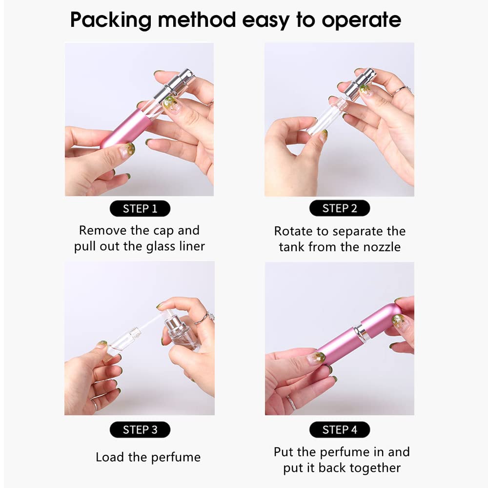 HANNEA 2Pcs 5ml Perfume Atomiser Spray Bottle with Pump-Portable Perfume Dispenser, Refillable Empty Spray Bottle for Fragrance Perfume-Pink