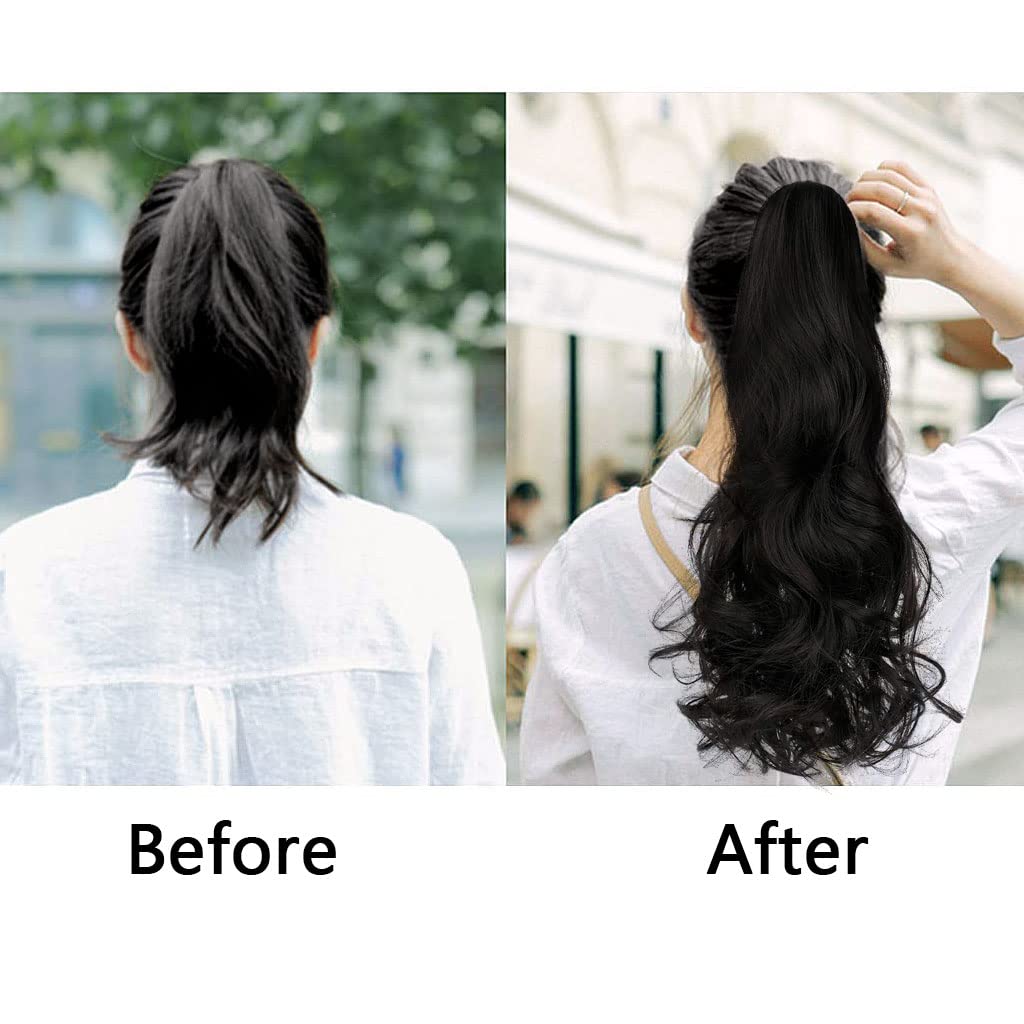 MAYCREATE Long Ponytail Hair Extension for Women Black Clip On Claw Curly Hair Extensions for Ponytail, 22 Inch One Piece Soft Synthetic Hairpieces