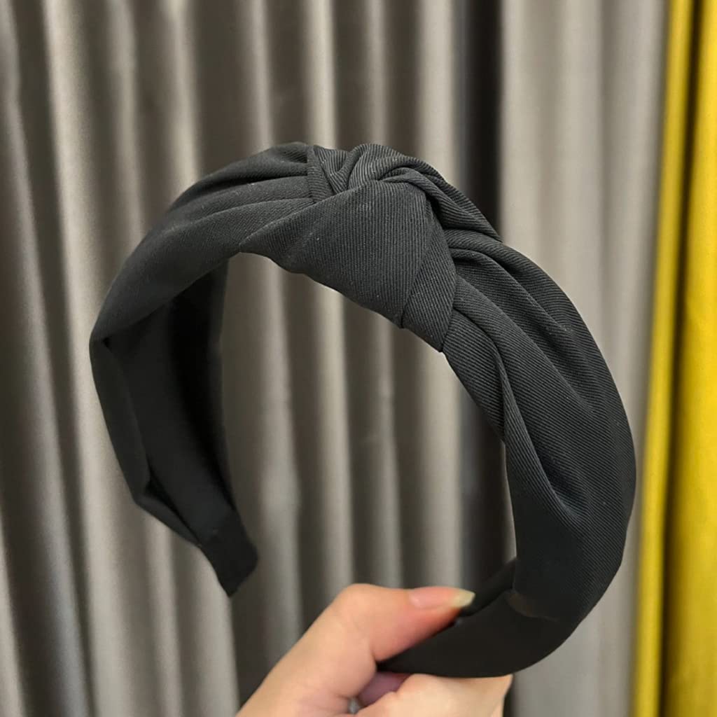 MAYCREATE Black and Dark Blue 2 Pcs Knot Bow Buckle Up Hairband for Girls and for Women,Solid Color Fashion Headbands Non slip Hair Accessories
