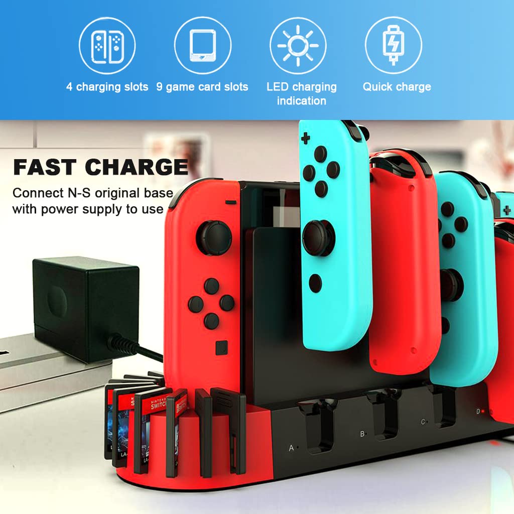 ZORBES 2 In 1 Switch Controller Charging Dock Extension For Switch&Oled Model Joycons Switch Controller Charging Dock Station With 9 Storage Slots For Switch Game Cartridges,Game Consoles,USB,Black