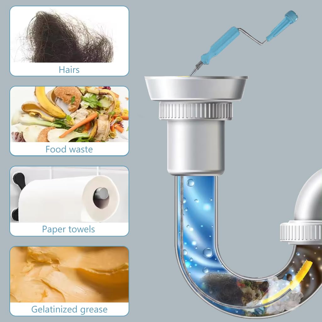 HASTHIP 9.8ft Stainless Steel Drain Cleaner Tool, Spiral Spring Pipe Design, Sink & Tub Drain Dredge Tool, Sewer Cleaning Tool for Bathroom, Kitchen & Toilet