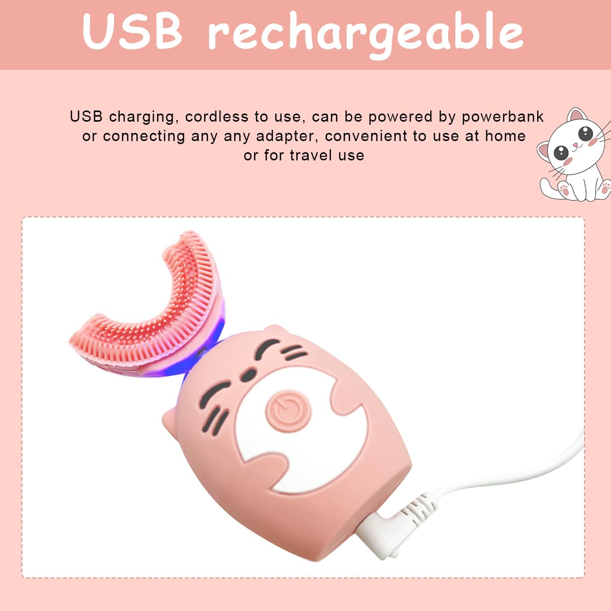 HANNEA Toothbrush For Kids, Electric U Shaped Ultrasonic Brush Tooth, Chargeable automatic Tooth Brush With 3 Cleaning Modes IPX7 Waterproof USB Rechargeable Toothbrush (Ages 3-7)