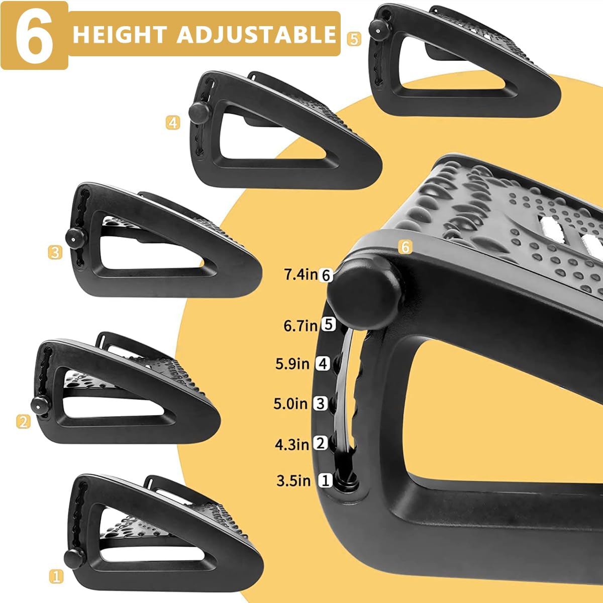 HASTHIP Adjustable Height Foot Rest, Foot Rest Under Desk with Massage Texture and Roller, Relieve Stiffness, Numbness, Promote Leg Circulation, Relieve Leg Pressure, Black