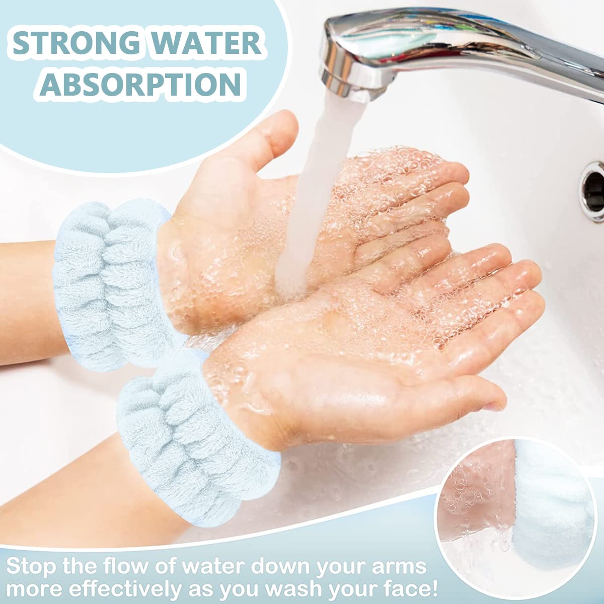 MAYCREATE Spa Face Wash Wrist Band, Cute Cartoon Microfiber Wristband for Women Girls, Water Absorbent Sweat Bands Wrist Towel for Face Washing, Prevent Liquid from Spilling Down Arms (1 Pair)