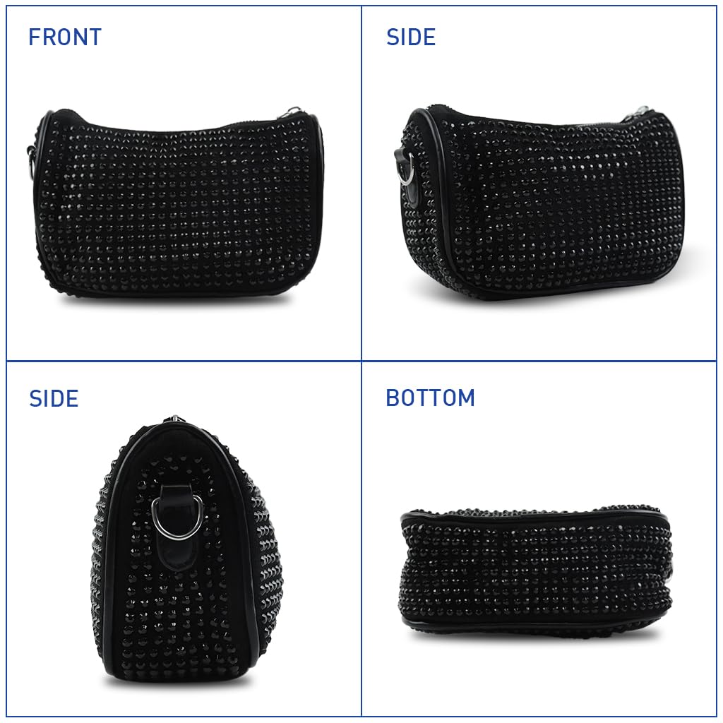 ZIBUYU Small Crossbody Bag Women Fashion Shoulder Bag with Matching Coin Pouch Trendy Soft Handbag Black Diamond-Embellished Shoulder Bag Daily Bag with Adjustable Shoulder Belt
