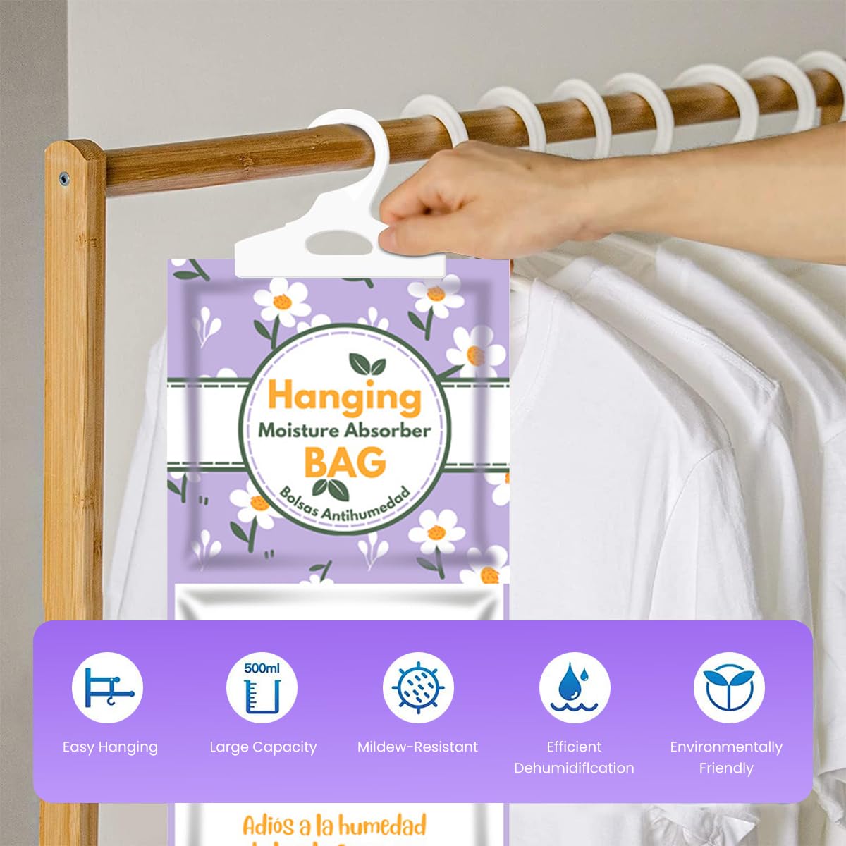 Serplex 10pcs Moisture Absorber Wardrobe Moisture Absorber, Hangable Moisture Absorber 100g Moisture Absorber Bag Fragrance-Free Moisture Absorber for Wardrobe, Closet, Cabinet, Drawer