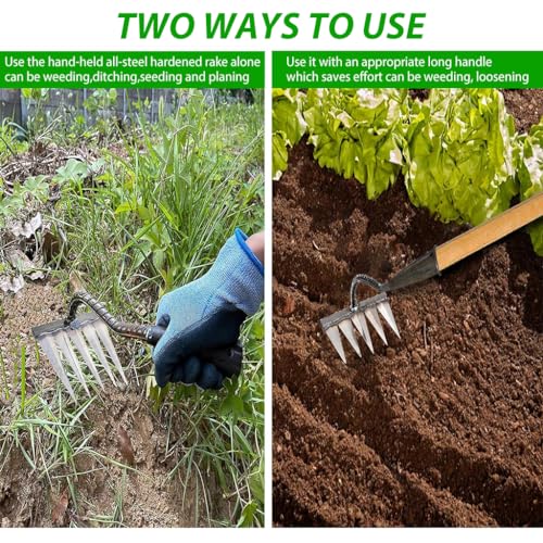 HASTHIP Heavy Duty Gardening Rake for Weed Removal, 5 Tines Gardening Rake for Grass Clippings, Weeding, Soil Preparation, Gardening Tools for Home Garden(Without Handle)