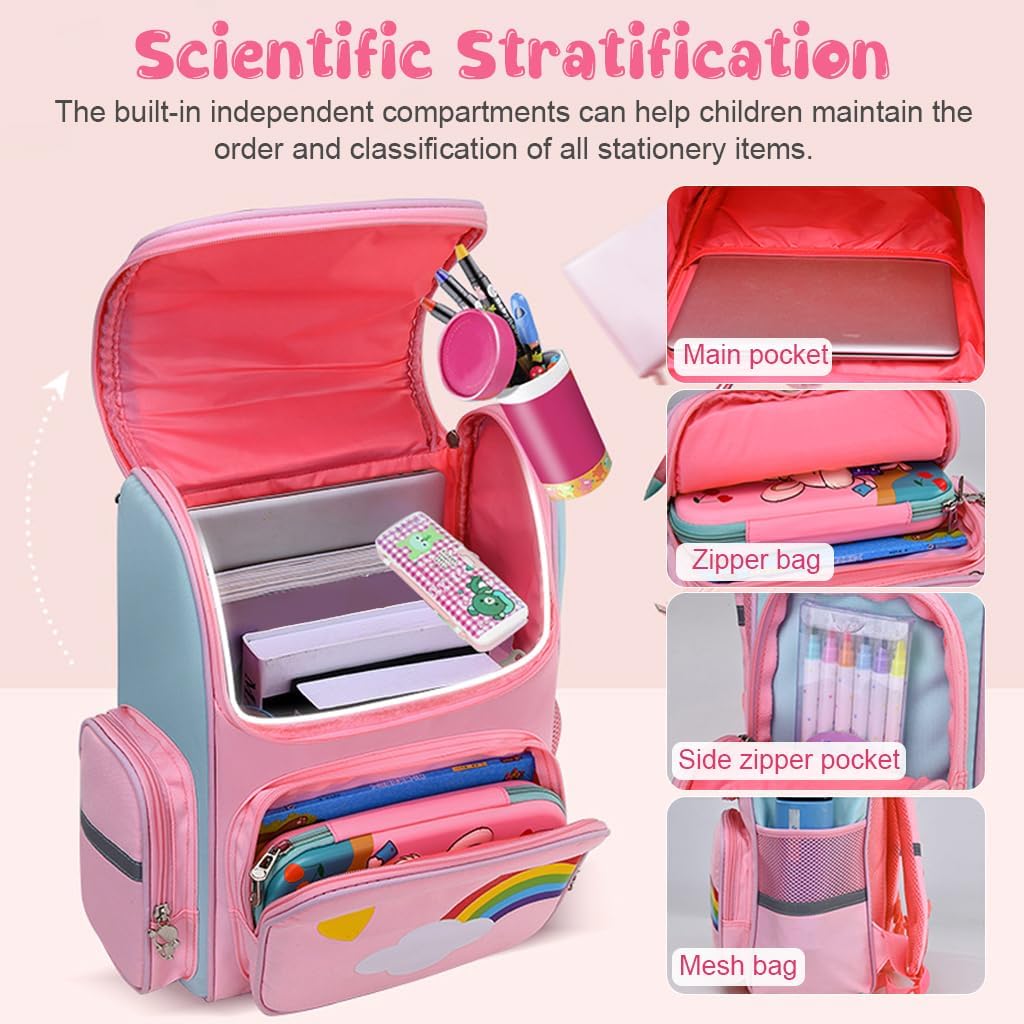 PALAY Girls School Backpack Unicorn Cartoon Backpack Primary Bookbag Waterproof Backpack for School, Travel, Camping, Burden-relief Backpack School Gift for Kids 3-6 Years Old