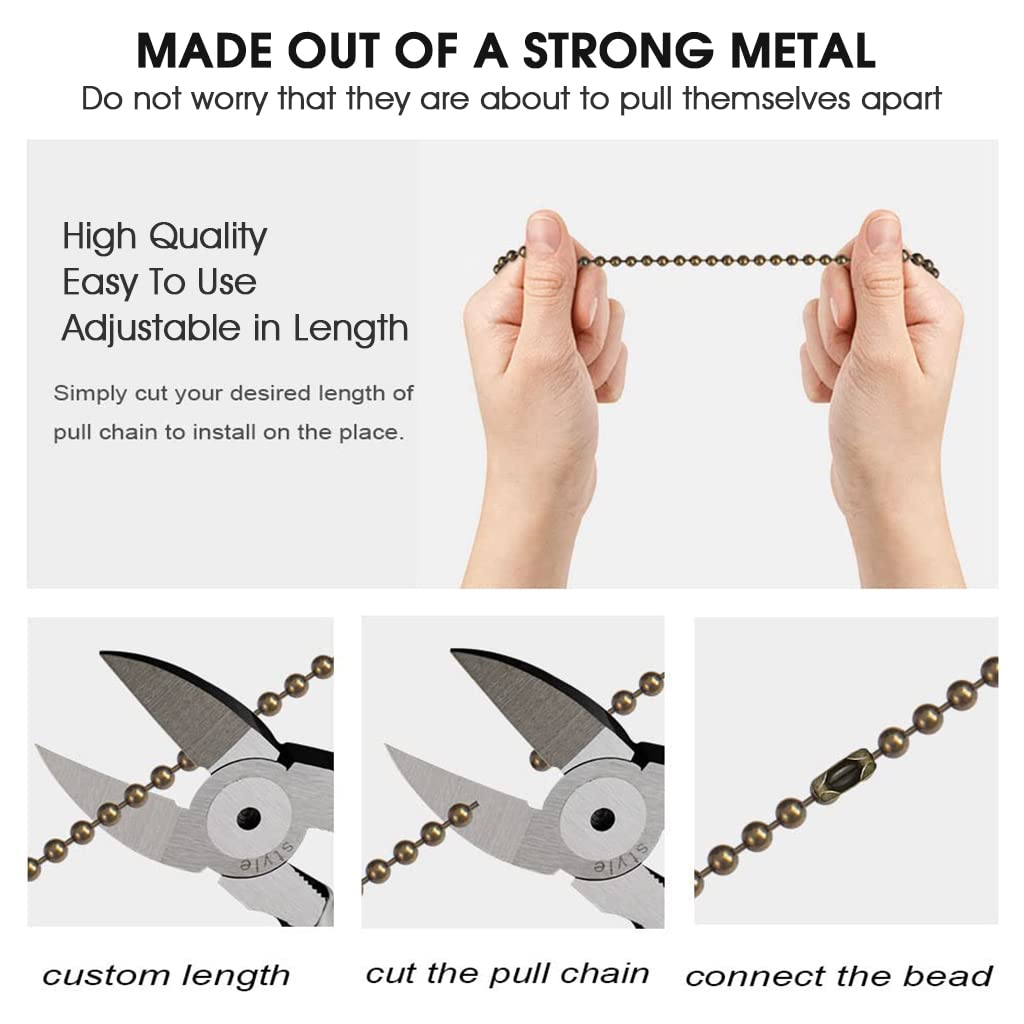 HASTHIP Ceiling Fan Pull Chain Decorative with Ball Chain Connector Included Light & Fan Pulls, 13.7 Inches Fan Pulls Set with Connector, Ceiling Light Lamp Fan Chain, 2Pcs (Bronze)