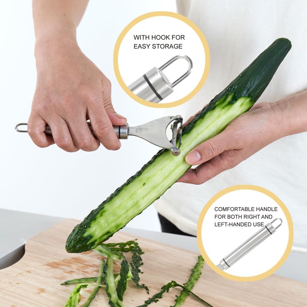 ZIBUYU® Kitchen Peeler Swivel Stainless Steel Blade Fruit Peeler Vegetable Peeler Straight Handle Peeler with Hanging Loop