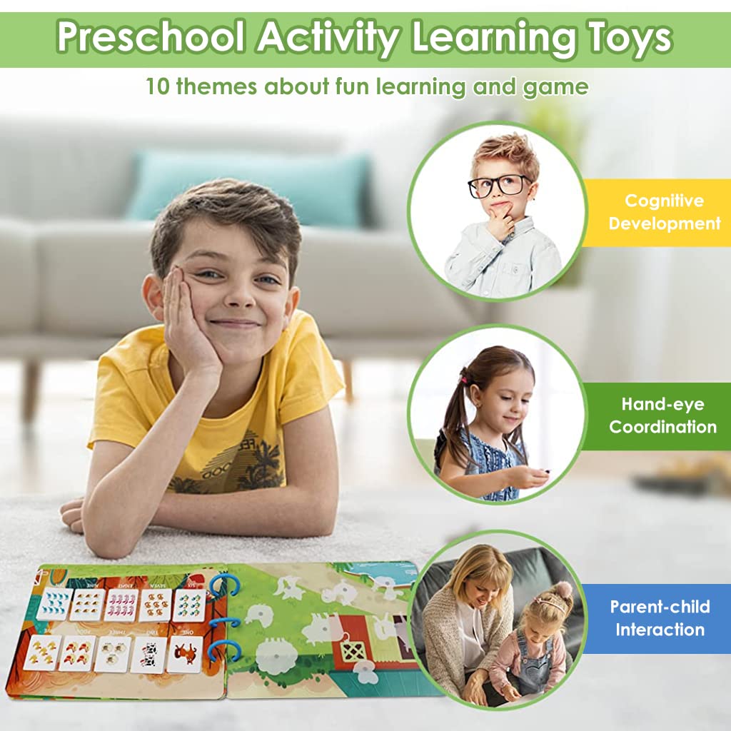 PATPAT Montessori Busy Books for Kids, Autism Sensory Educational Toys, 10 Themes Farm Busy Book for Toddlers 1-3 Boys & Girls, Preschool Activity Learning Toys for Kids to Develop Learning Skill