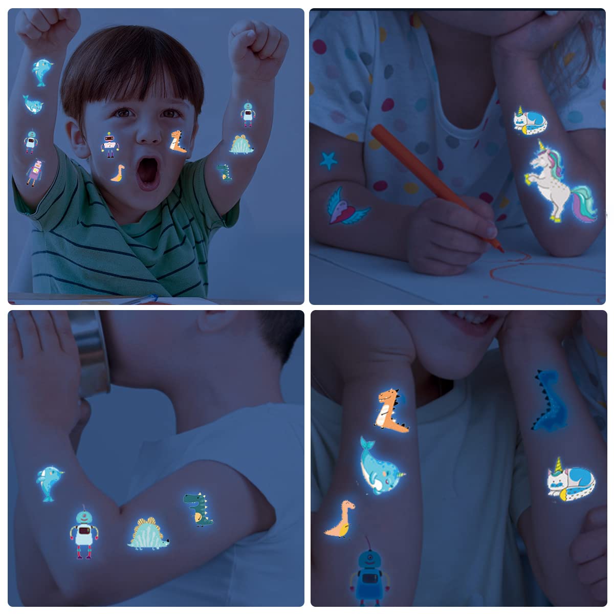 MAYCREATE 20 Sheets Waterproof Cartoon Temporary Tattoo Sticker Night Glow Sticker,Marine Theme Cartoon Sticker for Boys Girls Sticker