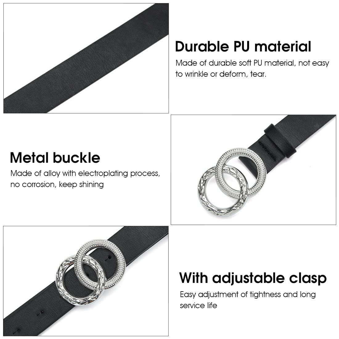 PALAY Women Sleek Double Ring Closure Metal Belt For Dress Ladies,Blouse,Coat,Evening Gown-41.7inch (Black)