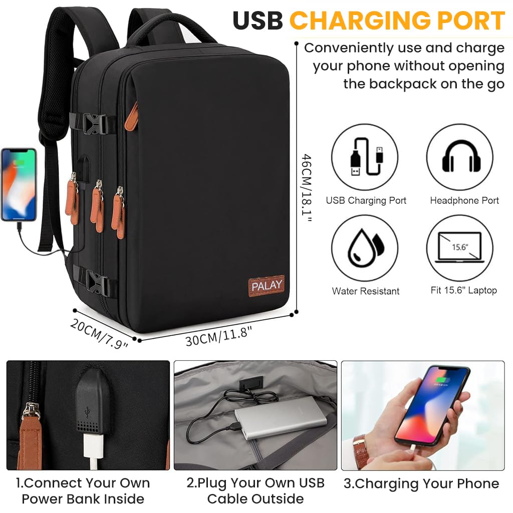 PALAY Travel Laptop Backpack, 40L Double Layer 15.6 Inch Travel Laptop Backpack Fashion Laptop Backpack Safe Anti-Theft Waterproof Oxford Cloth Laptop Backpack Travel Backpack with Shoe Bag