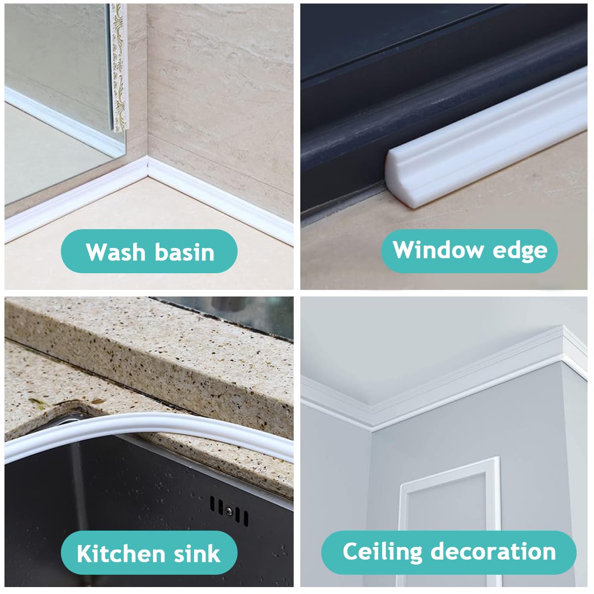 HASTHIP Flexible Trim Caulk Strip, 16.4Ft Moulding Wall Corner Trim Self Adhesive, Peel and Stick Trim for Molding, Laminate Flooring, Wall Ceiling, Cabinet Countertop