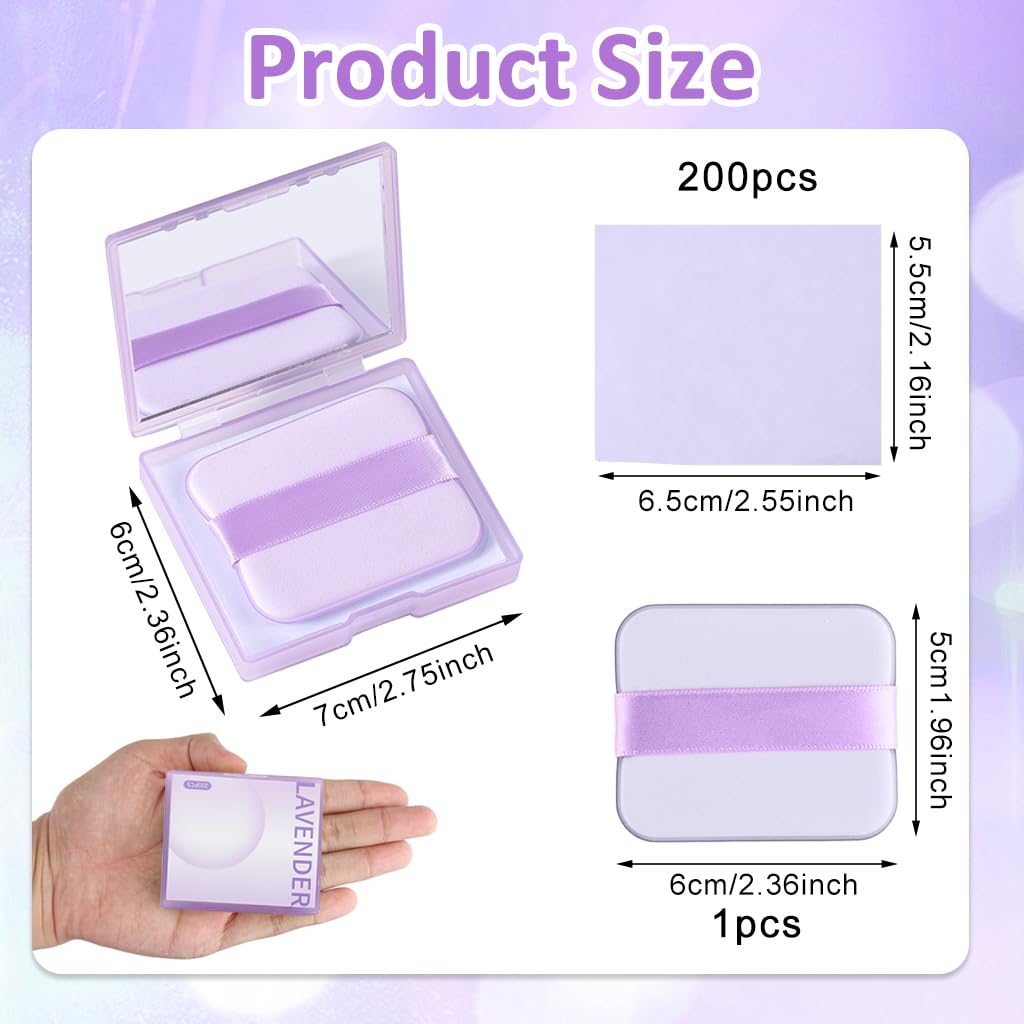 MAYCREATE 200Pcs Blotting Paper for Oily Face, Lavender Oil Absorbing Sheets for Face, Natural Oil Absorbing Paper for Face, Travel Compact Face Wipes for Oily Skin, with Mirror & Puff for Men Women