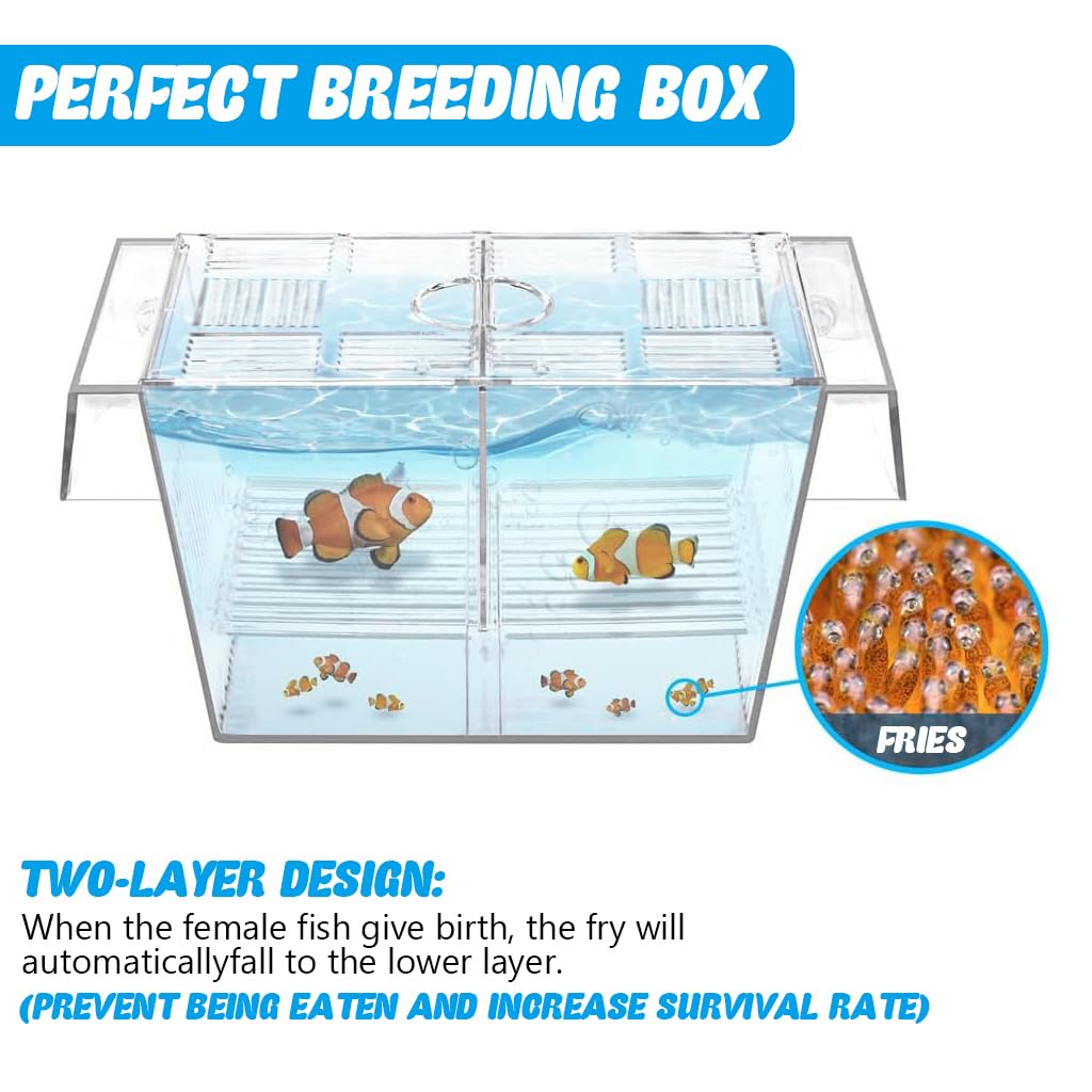 Qpets Aquarium Fish Breeding Box in-Tank Floating Breeding Box with Suction Cups Large Quarantine Fish Tank Box Acrylic Large Fish Breeding Box, 20.5x9.5x9.9cm