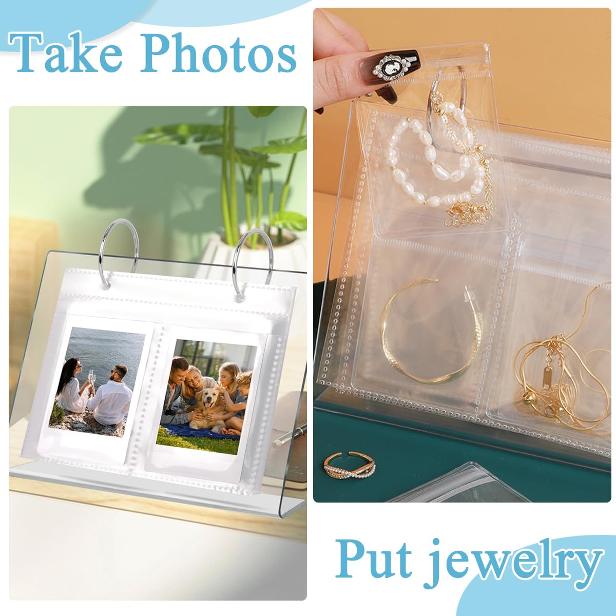 MAYCREATE Clear Acrylic Jewelry Organizer Stand for Women Girls with 30Pcs PVC Transparent Anti-oxidation Jewelry Storage Zipper Bag for Necklace Earrings Rings Bracelets