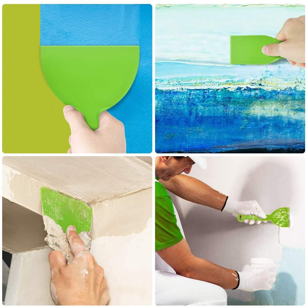 HASTHIP 4 PCS Putty Scrapers, Putty Knives, Putty Knife Set, Flexible Plastic Paint Scraper Tool 2/4/6/8inch for Drywall Finishing, Plaster Scraping, Decals and Wallpaper