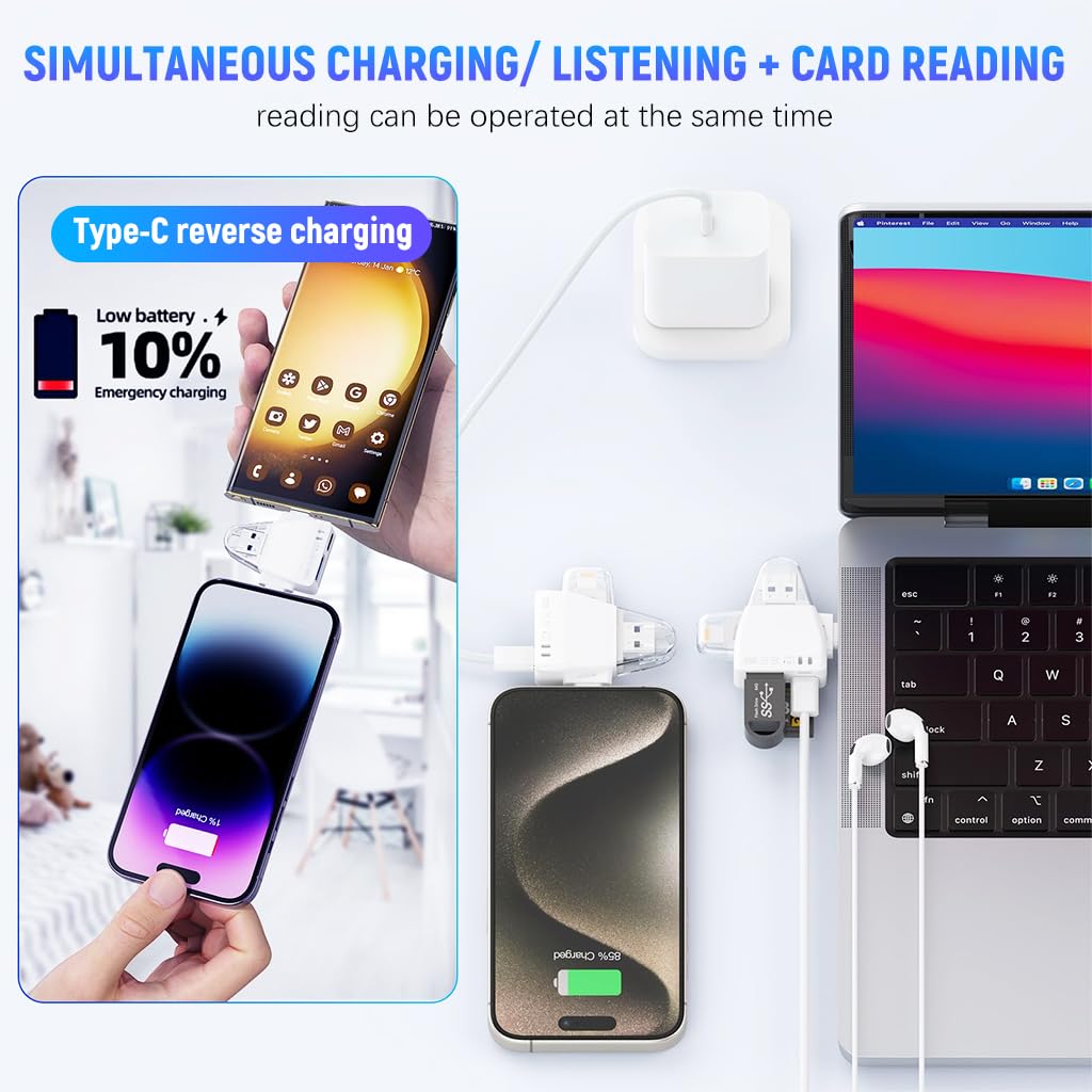 Verilux Multi Card Reader Phone Card Reader Flash Driver Reader Support TF/SD/USB C/USB A, Universal Multi in One Card Reader for i Phone 15/14, Android Phone, PC, Laptop