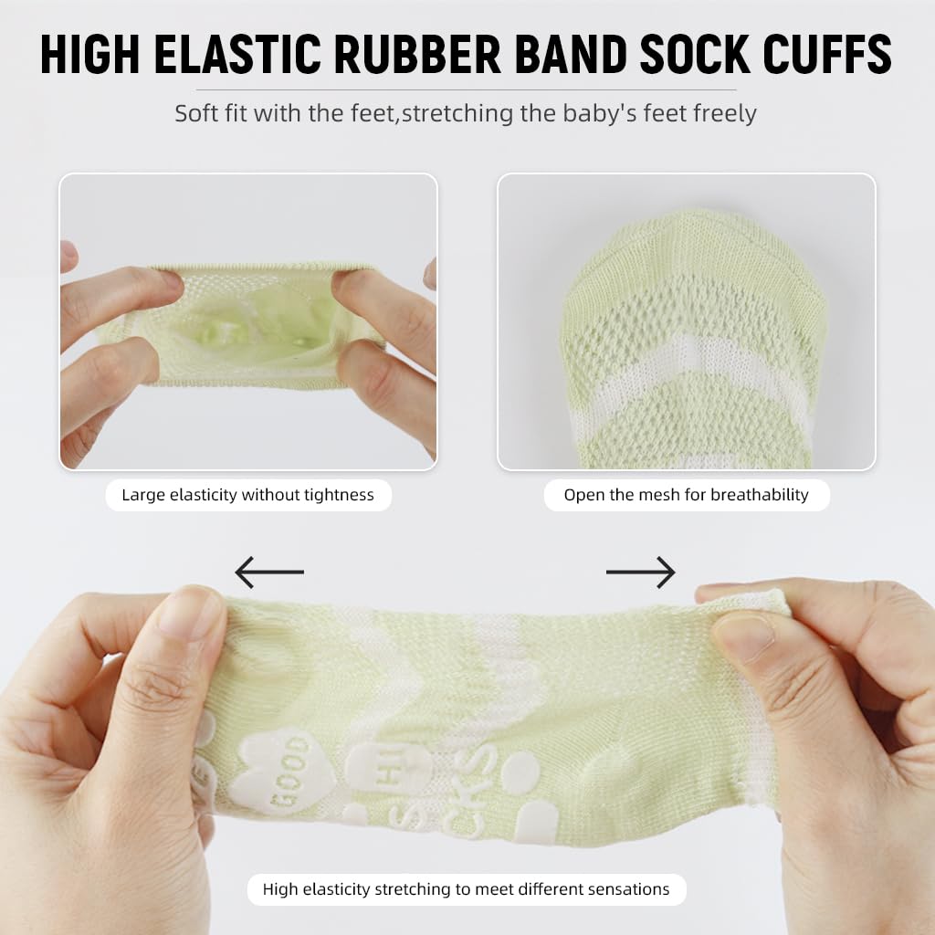 SNOWIE SOFT 5 Pairs Baby Socks Floor Socks for Toddlers Summer Breathable Mesh Cotton Socks Toddler Socks for Toddler Girls 0-18 Month Baby Shower Gift
