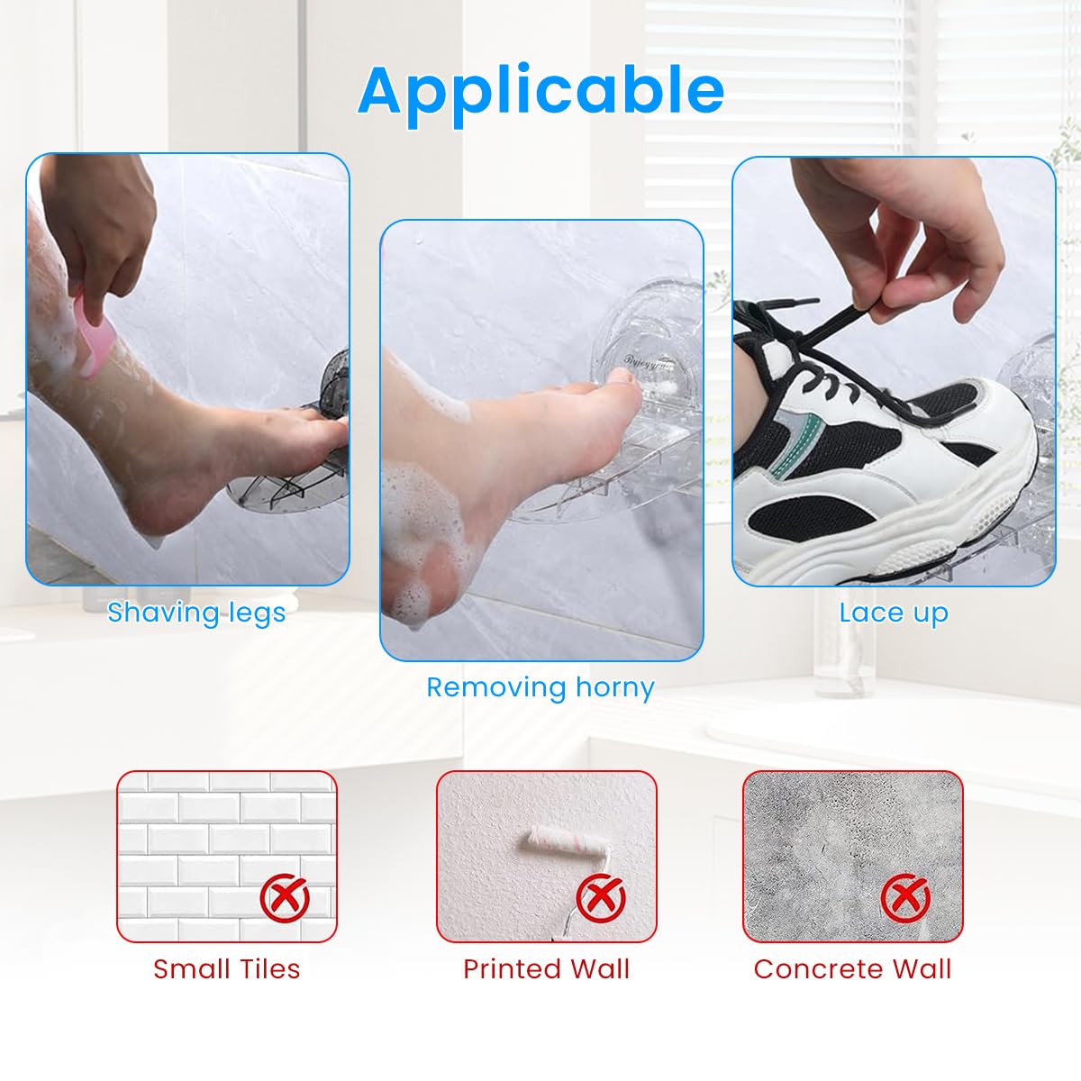 HASTHIP Transparent Shower Foot Rest with Strong Suction Cup, Wall-Mounted Foot Pedal for Shaving & Showering, Bathroom Showering Accessories