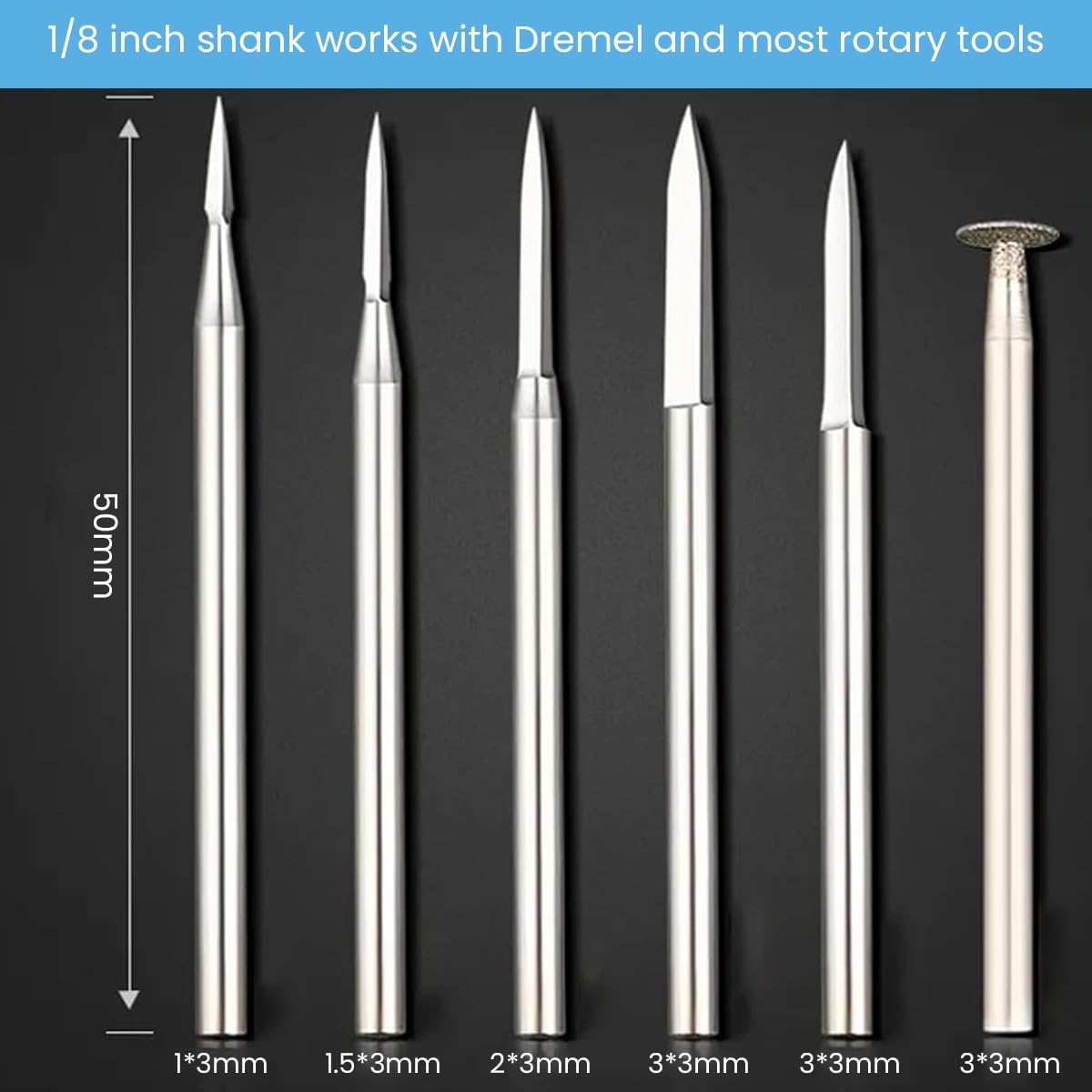 Serplex 6Pcs Carving Bits Detail Carving Bits for Dremel Rotary Tool Engraving Bit Stainless Steel Carving Drill Bit Detailing Engraving Bits Rotary Carving Bits for DIY Wooden Carving Woodworking