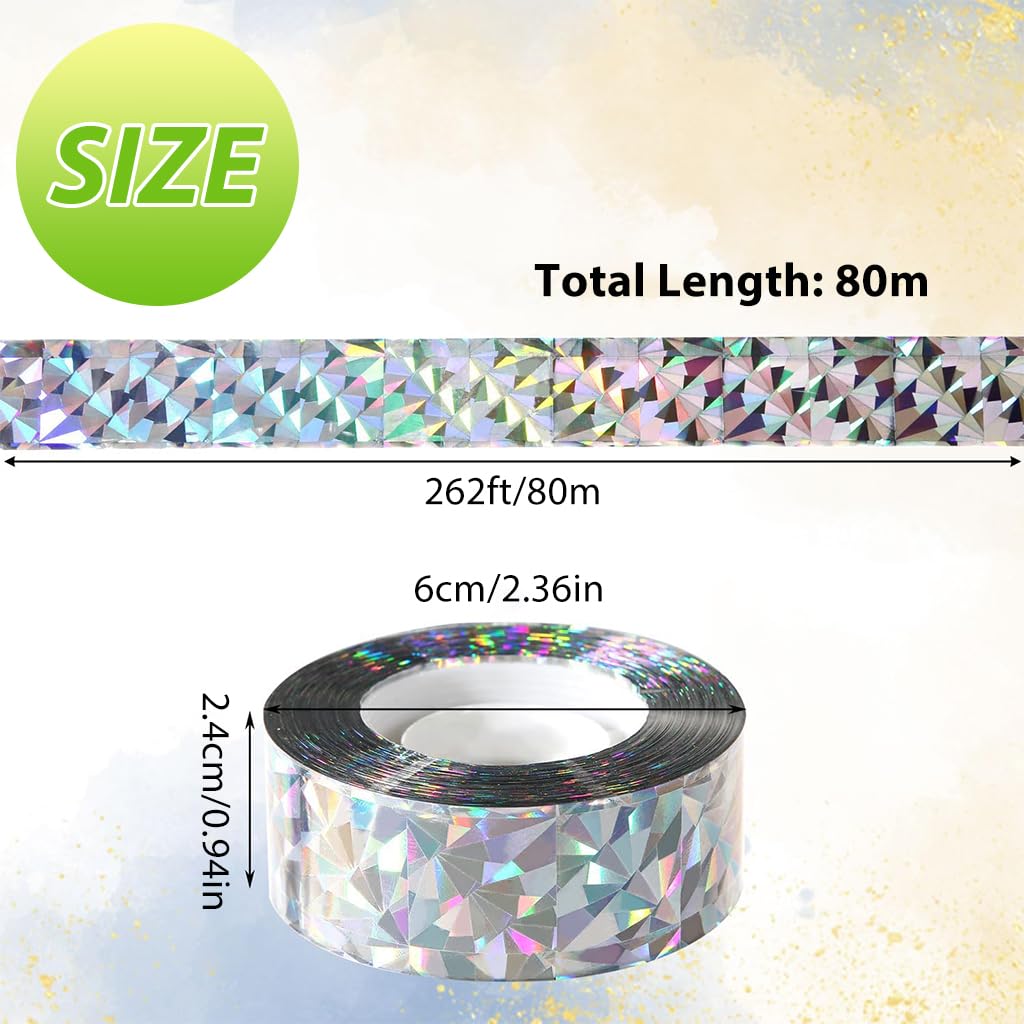 HASTHIP 80M Bird Scare Tape Reflective - Multicolored Reflective Birds Repellent - Tapepigeon Repellent For Balcony - Outdoor Pigeon Spikes - Birds Deterrent Repellent Devices Tape(2.5cm*80m-2 Roll)