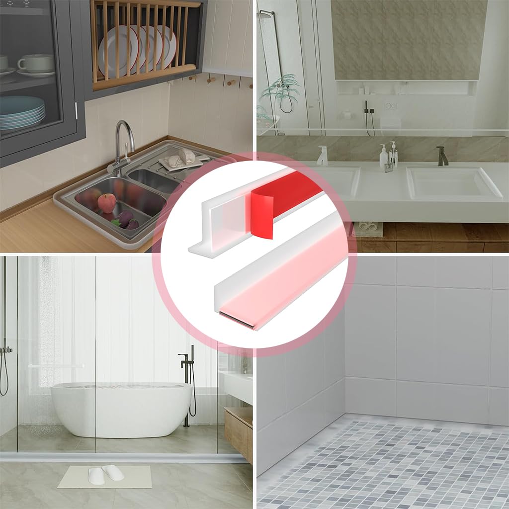 HASTHIP 39 Inches Shower Threshold Water Dam Flexible Shower Water Guard Blocker Self-Adhesive Silicone Shower Water Dam Shower Splash Guard for Kitchen Countertop Sink, Cooktop, Bathroom Tub