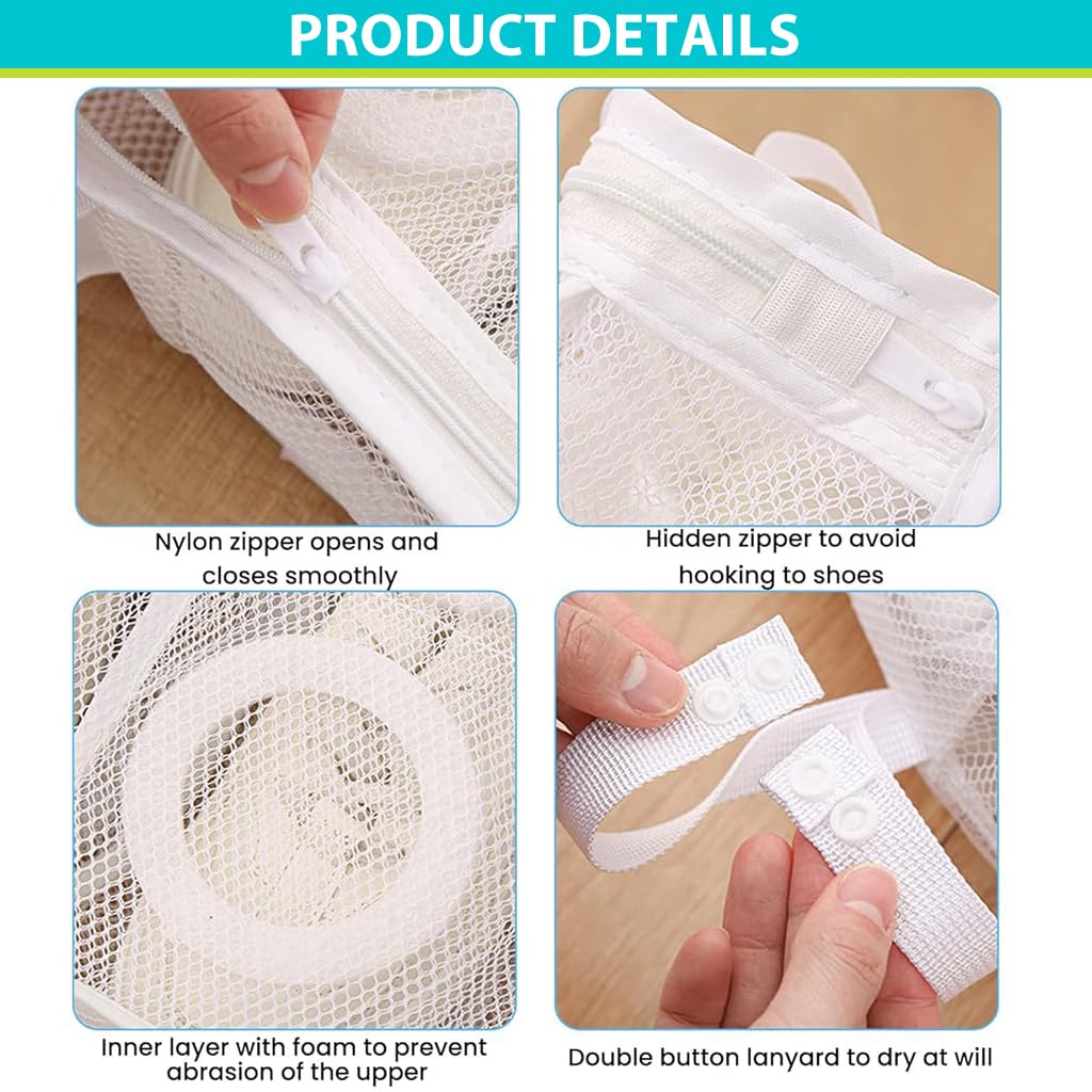 HASTHIP Shoes Wash Bags, Sneaker Wash & Dry Net Bag for Dryer, 11.8''x14.1''x4.7'' HoneyComber Mesh Bags with Zipper and Strap for Shoes, Clothing, Laundry Reused Bag Tool