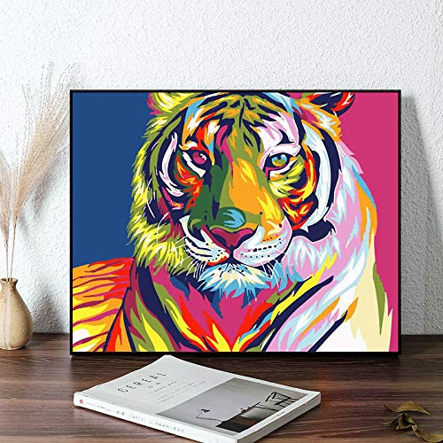 HASTHIP Paint by Numbers DIY Acrylic Painting Kits with 3X Magnifier Card for Kids, Adults Beginner - 40 x 50cm - Colorful Lion (without Frame)