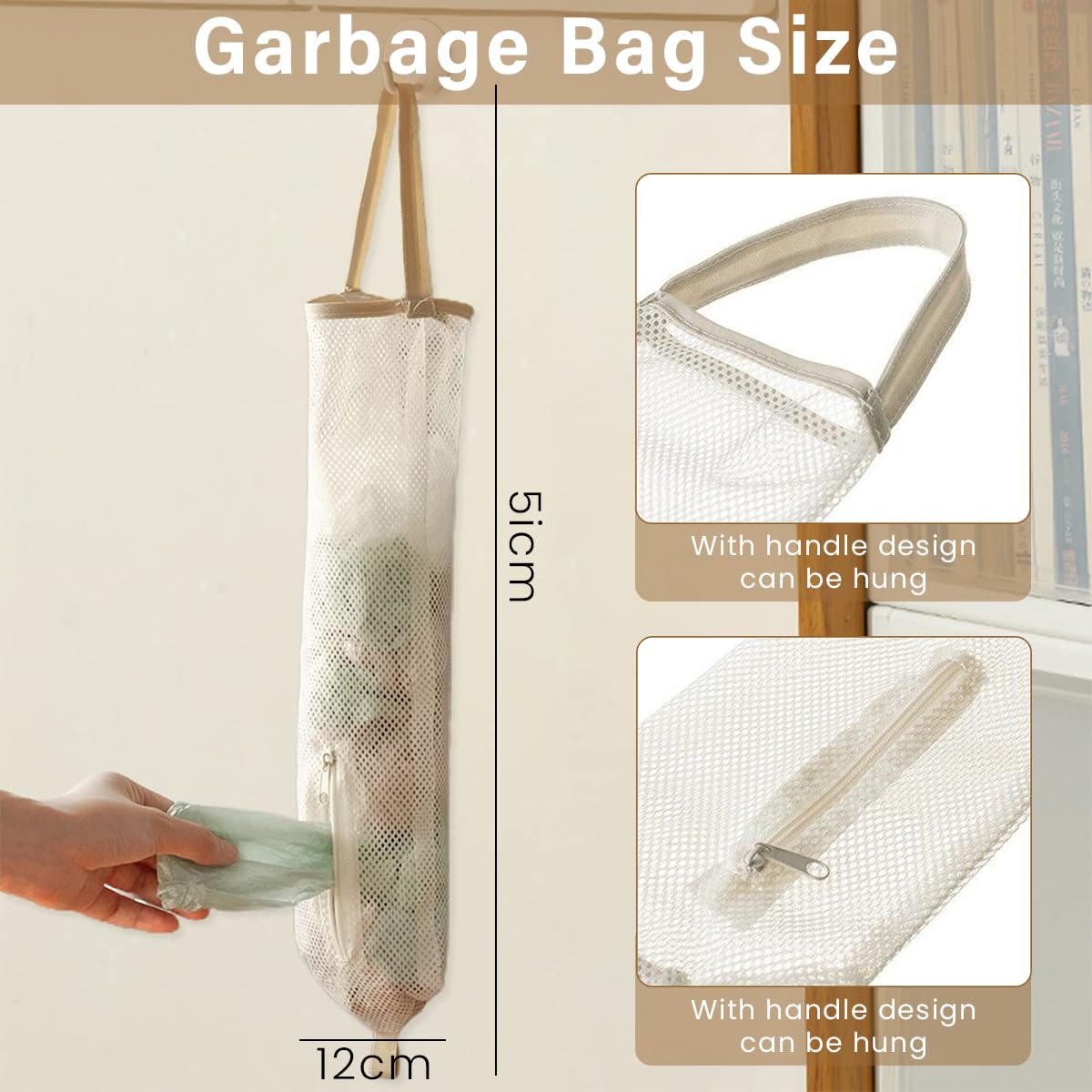 HASTHIP 2PCS Mesh Garbage Bag, Mesh Hanging Garbage Bag Dispensers, Reusable and Washable, Hanging Storage Bag Grocery Bags Holder for Kitchen and pantry
