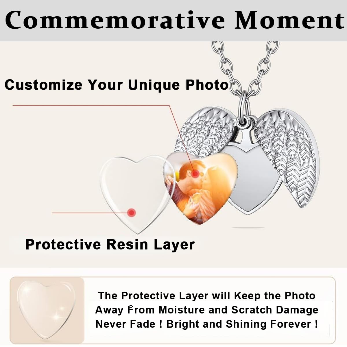 SANNIDHI Heart-shaped Locket Necklace for Women Men, Angle's Wing Engraved Necklace, Vintage Personalized Photo Lockets for Loved Ones/Friends/Families Gifts