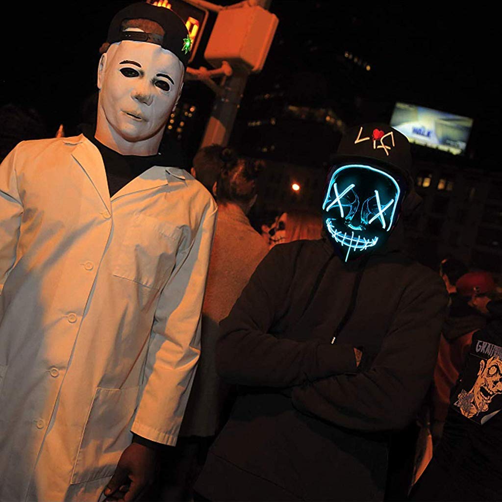 PATPAT Halloween Mask LED Light up Mask for Halloween Festival Cosplay Halloween Costume Party Decorations (Blue)