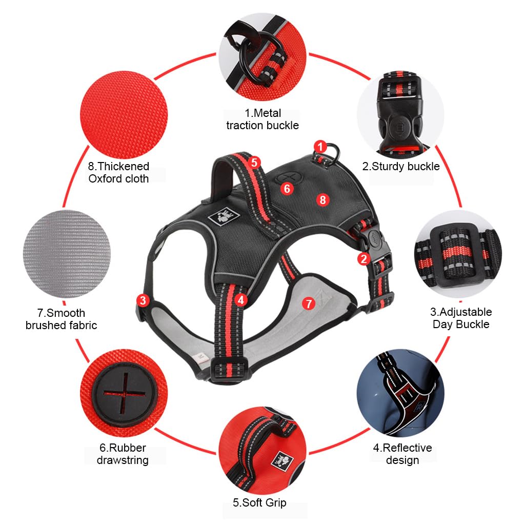 Qpets Dog Harness, Dog Vest Harness with Utility Zipper Pouch Outdoor Oxford Cloth Dog Vest Harness with Handle & D Ring, 360° Safety Reflective Strip Adjustable Harness for Dog (14-22.5kg, L)